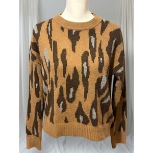 360Cashmere Leopard Print Sweater Tan Brown Gray Crewneck Size XS